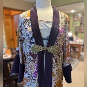 Soft Surroundings Silk Topper, velvet trim, Tall Medium